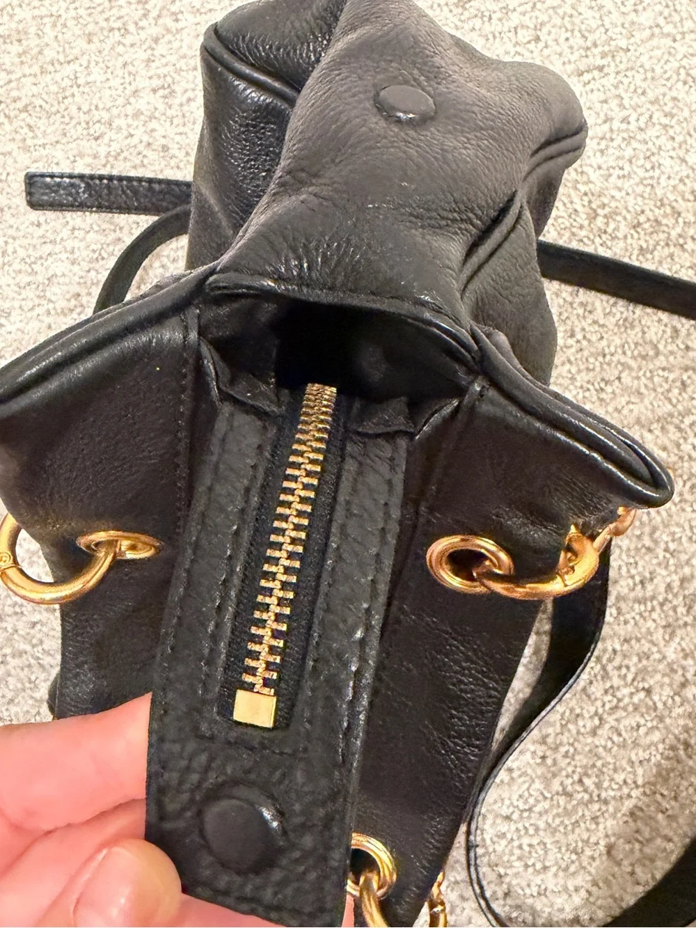 Marc by Marc Jacobs Black Leather Satchel with Gold Hardware Accents